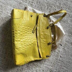 Furla Yellow Crocodile-Embossed Tote Bag